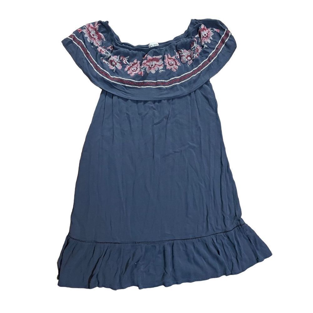 Knox Rose Women's Navy Blue Cross Stitched Floral Off The Shoulder Dress sz XL